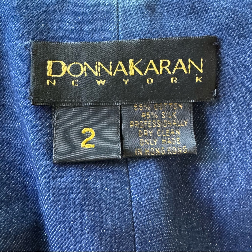Vintage 80s Donna Karan Denim Blazer Fitted Jean Jacket sz 2 - Picture 11 of 12